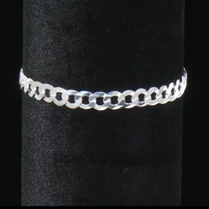 UNISEX 925 Sterling Silver Sparkling Diamond Cut 6mm Curb Flat Chain Bracelet